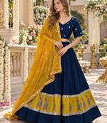 Navy Silk Blend Readymade Navratri Lehenga Choli with Embroidery & Mirror Work