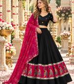 Black Silk Blend Readymade Navratri Lehenga Choli with Embroidery & Mirror Work