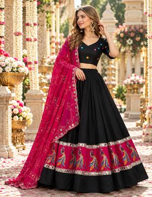Black Silk Blend Readymade Navratri Lehenga Choli with Embroidery & Mirror Work 2