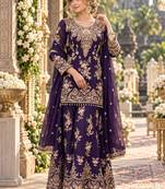 Violet georgette readymade suit with embroidery & sequence work