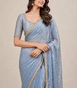 Premium fandy satin embroidered designer saree with mirror lace