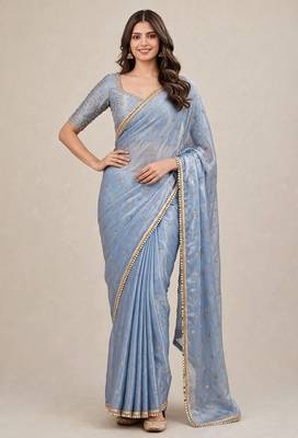 Premium fandy satin embroidered designer saree with mirror lace 3