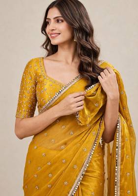 Embroidered designer saree with premium mirror lace border 1