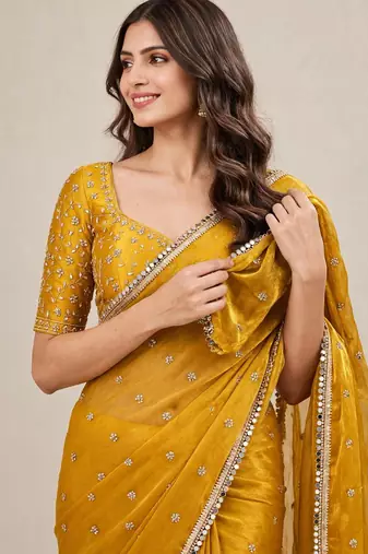 Embroidered designer saree with premium mirror lace border