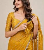 Embroidered designer saree with premium mirror lace border