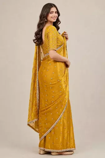 Embroidered designer saree with premium mirror lace border
