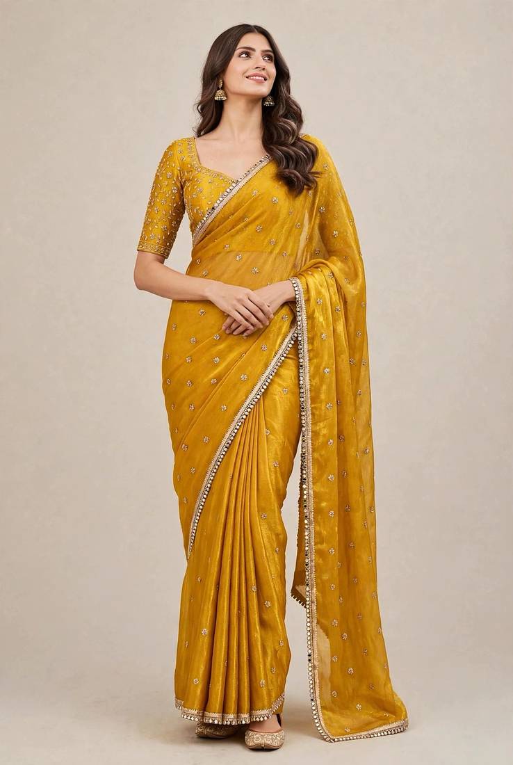 Embroidered designer saree with premium mirror lace border
