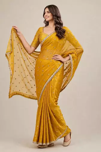 Embroidered designer saree with premium mirror lace border