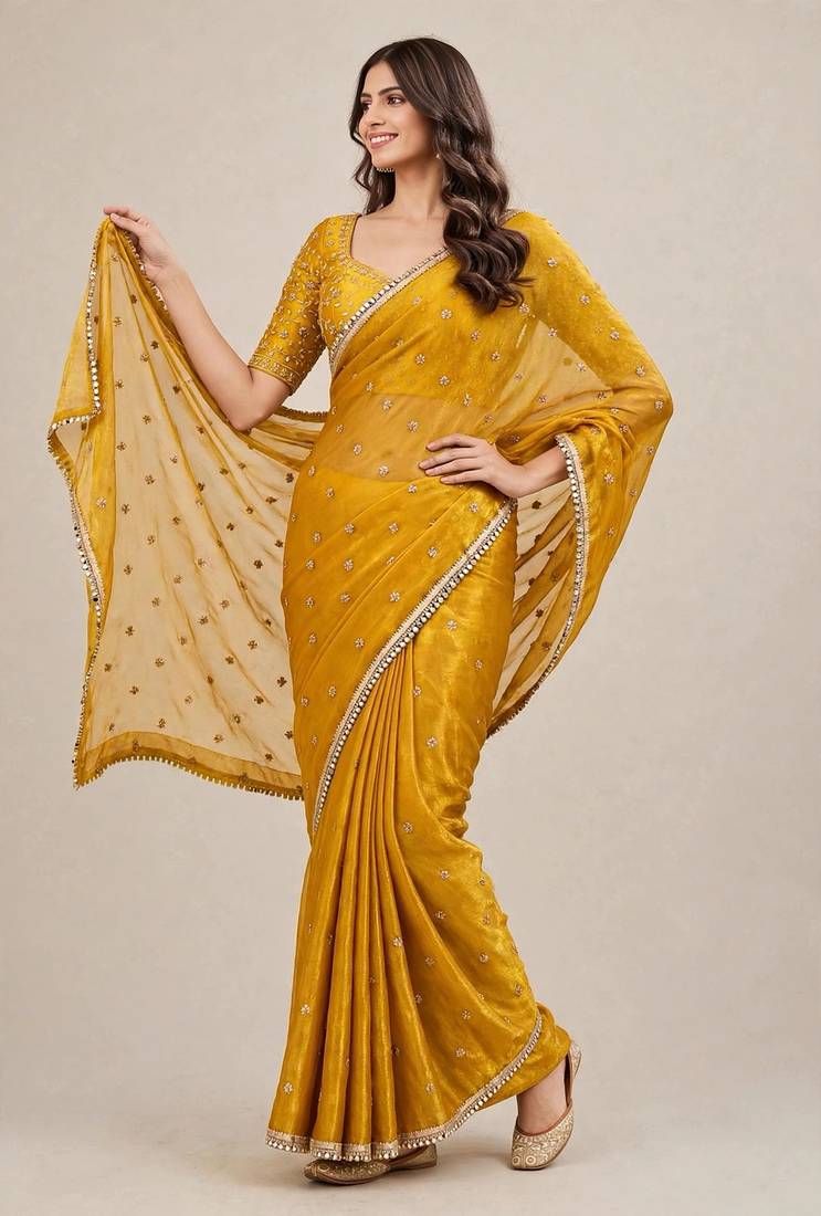 Embroidered designer saree with premium mirror lace border