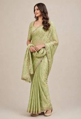 Designer fancy saree with floral embroidery and mirror lace 1