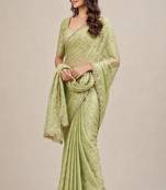 Designer fancy saree with floral embroidery and mirror lace