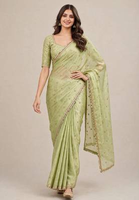 Designer fancy saree with floral embroidery and mirror lace 2