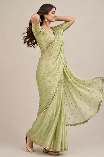 Designer fancy saree with floral embroidery and mirror lace