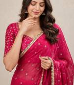 Fandy satin trendy embroidered saree with designer mirror lace border
