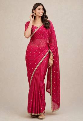Fandy satin trendy embroidered saree with designer mirror lace border 3