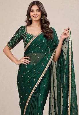 Fandy satin luxury embroidered designer saree with mirror work lace 1