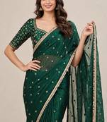 Fandy satin luxury embroidered designer saree with mirror work lace