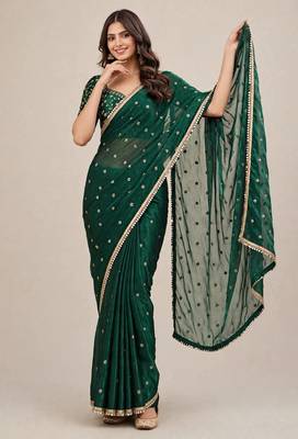 Fandy satin luxury embroidered designer saree with mirror work lace 4