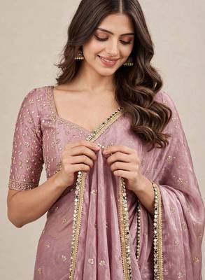 Wedding wear fandy satin designer saree with embroidery & mirror lace 1
