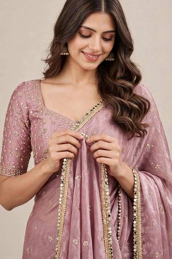 Wedding wear fandy satin designer saree with embroidery & mirror lace