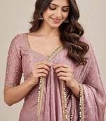 Wedding wear fandy satin designer saree with embroidery & mirror lace