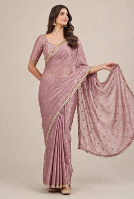 Wedding wear fandy satin designer saree with embroidery & mirror lace 2