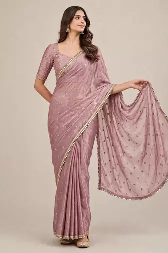 Wedding wear fandy satin designer saree with embroidery & mirror lace