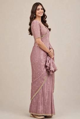 Wedding wear fandy satin designer saree with embroidery & mirror lace 3