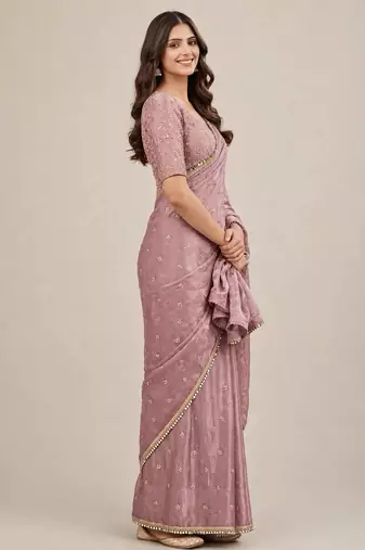 Wedding wear fandy satin designer saree with embroidery & mirror lace