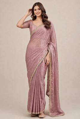 Wedding wear fandy satin designer saree with embroidery & mirror lace 4