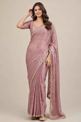 Wedding wear fandy satin designer saree with embroidery & mirror lace