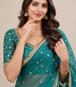 Party wear fandy satin premium embroidered saree with mirror lace