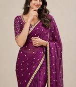 Fancy fandy satin designer saree with premium embroidery and mirror lace