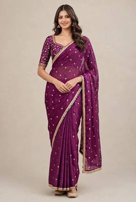Fancy fandy satin designer saree with premium embroidery and mirror lace 3