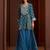 Teal printed natural crepe a-line pant  kurta set