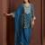 Teal printed natural crepe a-line pant  kurta set