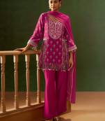 Magenta printed natural crepe a-line pant  kurta set