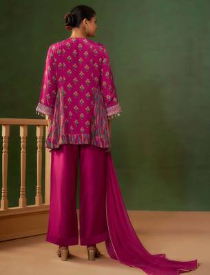 Magenta printed natural crepe a-line pant  kurta set 3