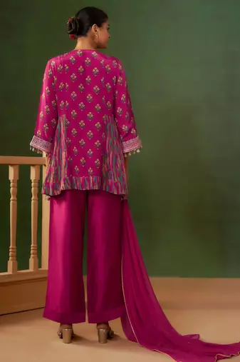 Magenta printed natural crepe a-line pant  kurta set