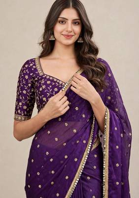 Classic fandy satin premium designer saree with elegant mirror lace 1