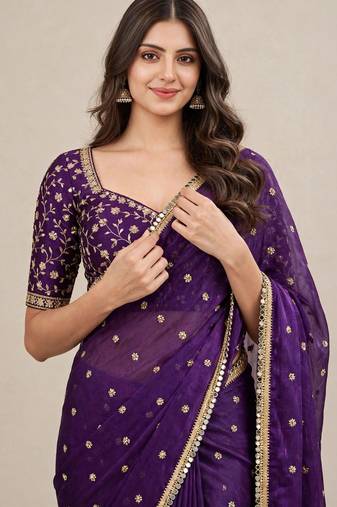 Classic fandy satin premium designer saree with elegant mirror lace