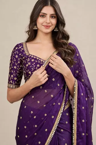 Classic fandy satin premium designer saree with elegant mirror lace