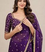 Classic fandy satin premium designer saree with elegant mirror lace