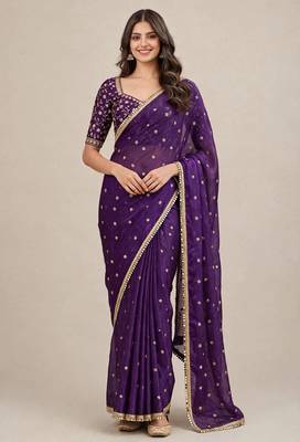 Classic fandy satin premium designer saree with elegant mirror lace 3