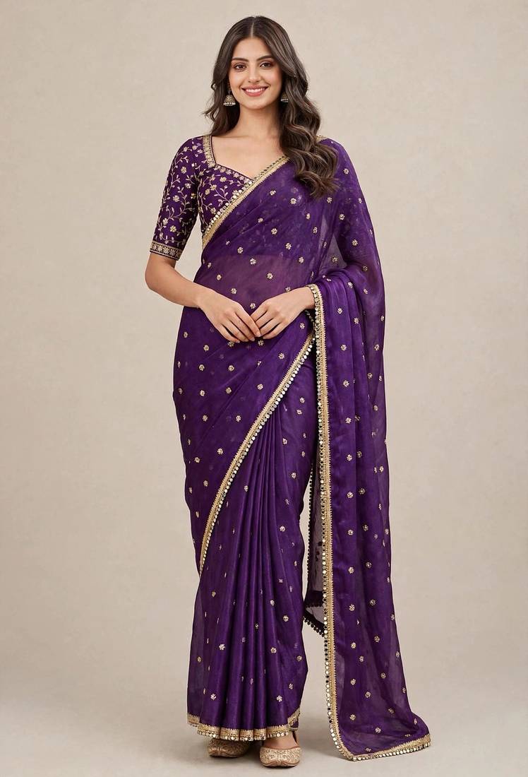 Classic fandy satin premium designer saree with elegant mirror lace