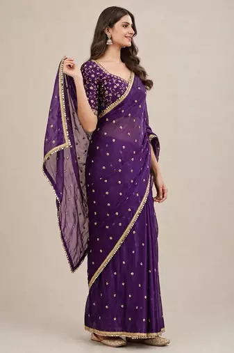 Classic fandy satin premium designer saree with elegant mirror lace