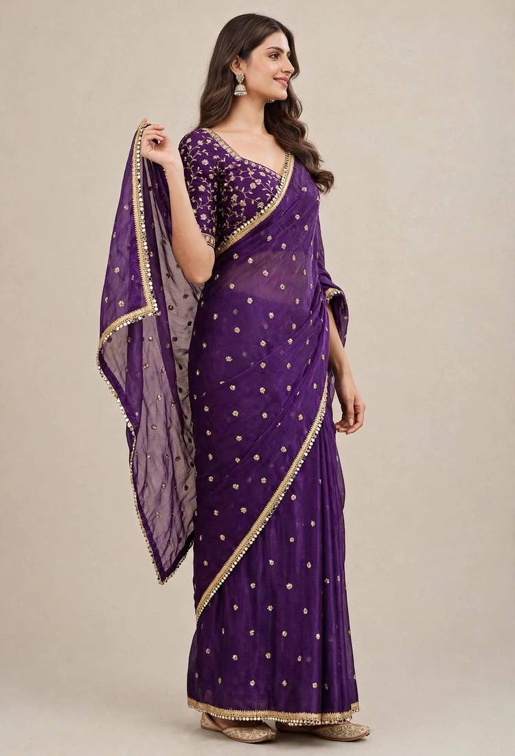 Classic fandy satin premium designer saree with elegant mirror lace