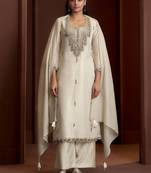 Off white embroidered tissue straight pant  kurta set