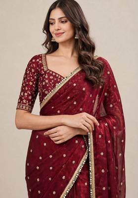 Designer fandy satin premium embroidered saree with mirror lace border 1