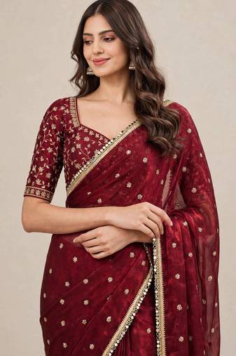 Designer fandy satin premium embroidered saree with mirror lace border